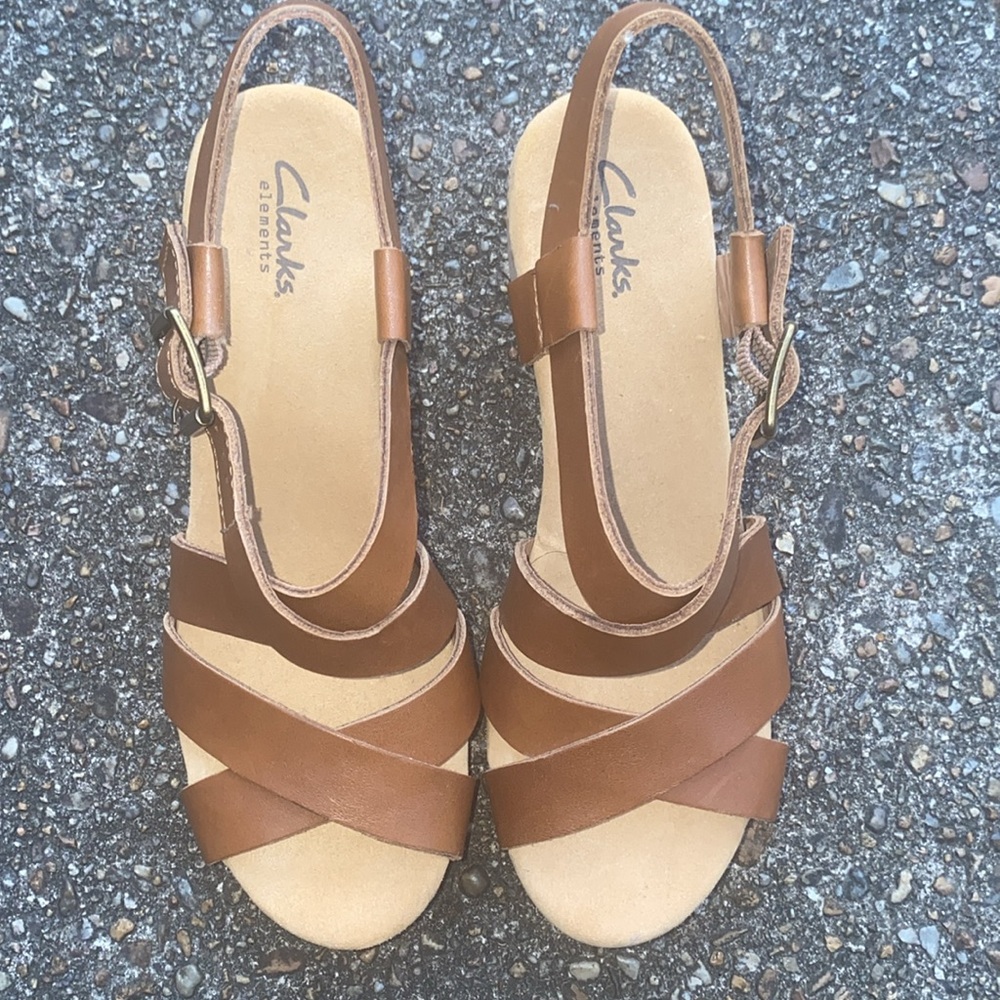 NWT Elements Genuine Leather Wedge Sandals by Clark’s